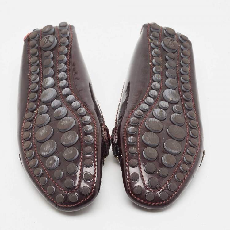 Pre Owned Louis Vuitton Burgundy Patent Leather Oxford Loafers Size 39