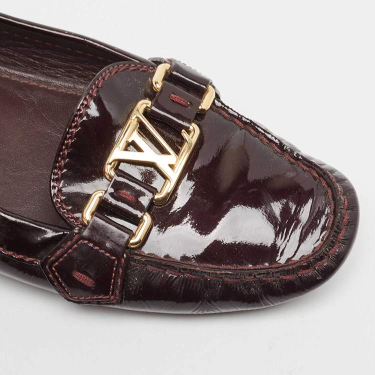 Pre Owned Louis Vuitton Burgundy Patent Leather Oxford Loafers Size 39