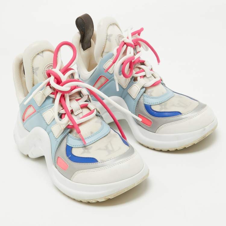 Pre Owned Louis Vuitton Multicolor Monogram Mesh and Leather Archlight Sneakers Size 36