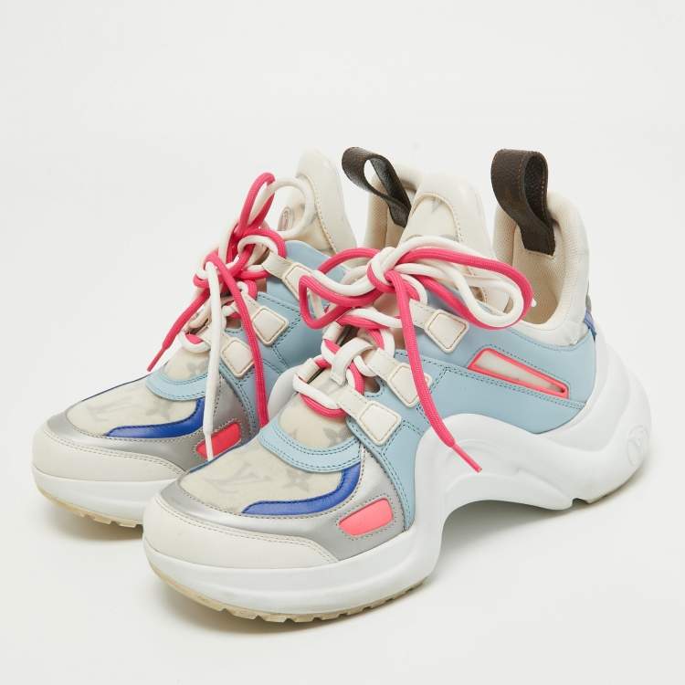 Pre Owned Louis Vuitton Multicolor Monogram Mesh and Leather Archlight Sneakers Size 36