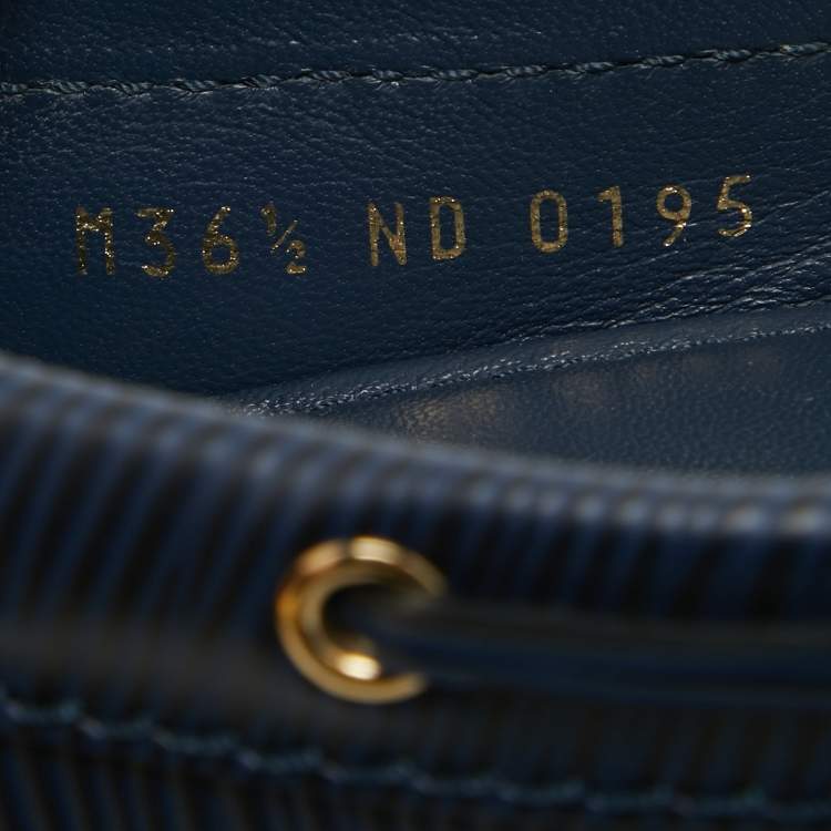 Pre Owned Louis Vuitton Navy Blue Leather Arizona Bow Slip On Loafers Size 36.5