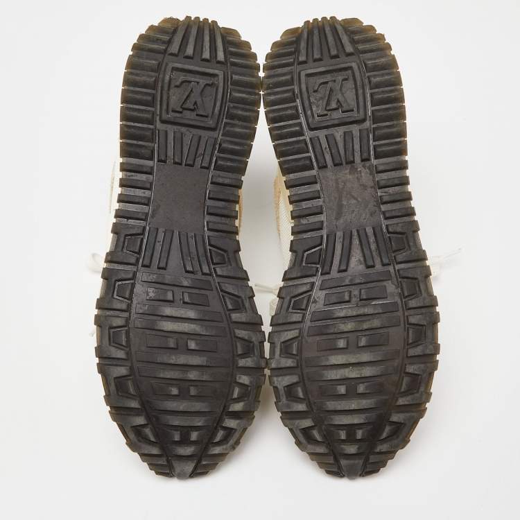 Pre Owned Louis Vuitton White Mesh, Leather and Monogram Canvas Run Away Sneakers Size 36
