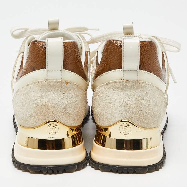 Pre Owned Louis Vuitton White Mesh, Leather and Monogram Canvas Run Away Sneakers Size 36