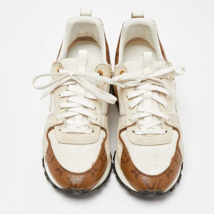 Pre Owned Louis Vuitton White Mesh, Leather and Monogram Canvas Run Away Sneakers Size 36