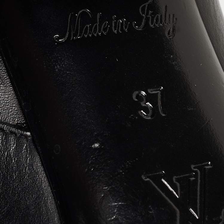 Pre Owned Louis Vuitton Black Leather Madeleine Block Heel Ankle Boots Size 37