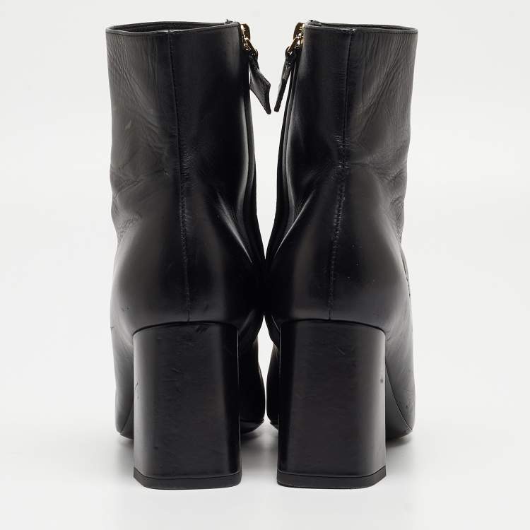 Pre Owned Louis Vuitton Black Leather Madeleine Block Heel Ankle Boots Size 37