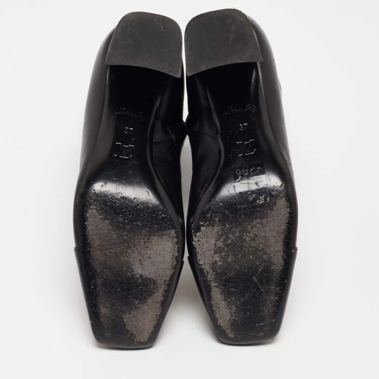 Pre Owned Louis Vuitton Black Leather Madeleine Block Heel Ankle Boots Size 37