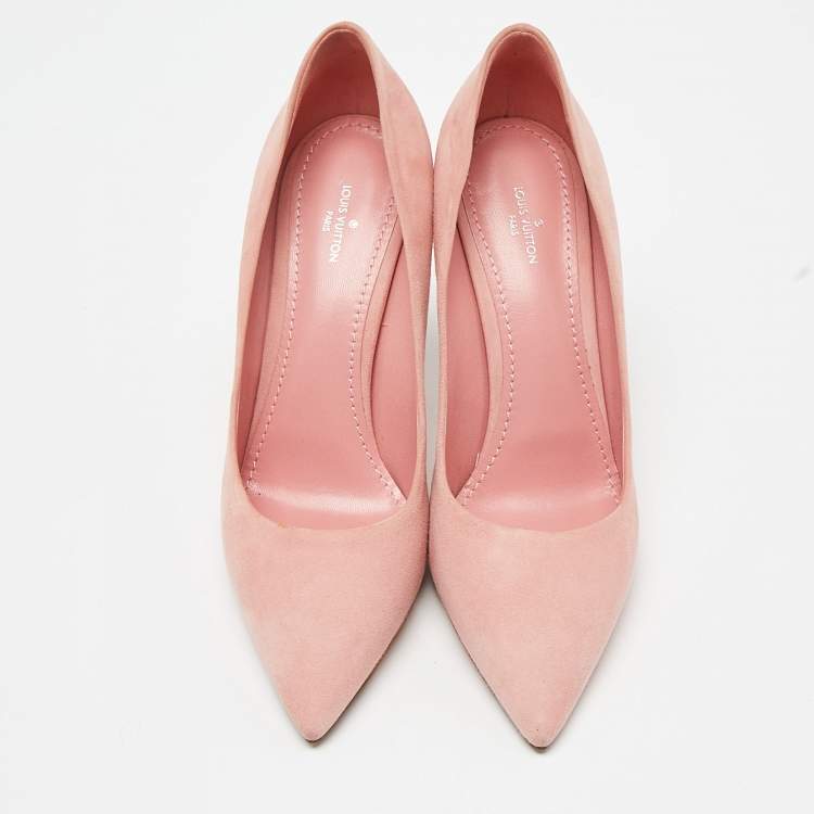 Pre Owned Louis Vuitton Pink Suede Pointed Toe Pumps Size 38.5