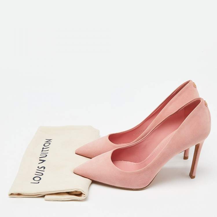 Pre Owned Louis Vuitton Pink Suede Pointed Toe Pumps Size 38.5
