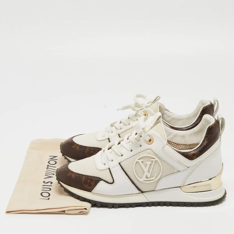 Pre Owned Louis Vuitton White/Monogram Canvas and Leather Run Away  Sneakers Size 36
