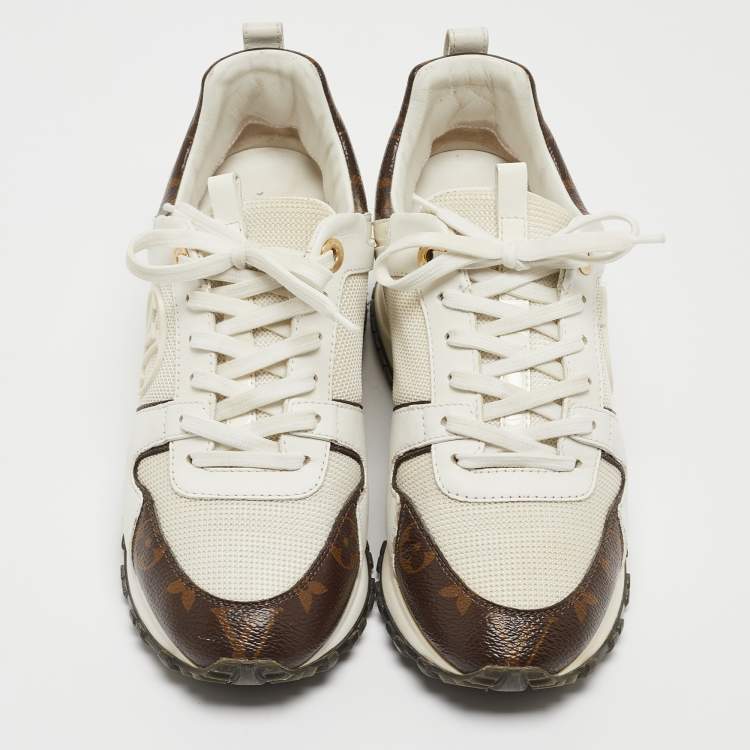 Pre Owned Louis Vuitton White/Monogram Canvas and Leather Run Away  Sneakers Size 36