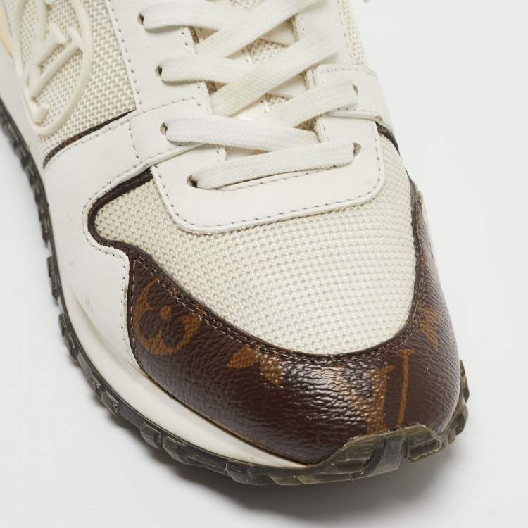 Pre Owned Louis Vuitton White/Monogram Canvas and Leather Run Away  Sneakers Size 36