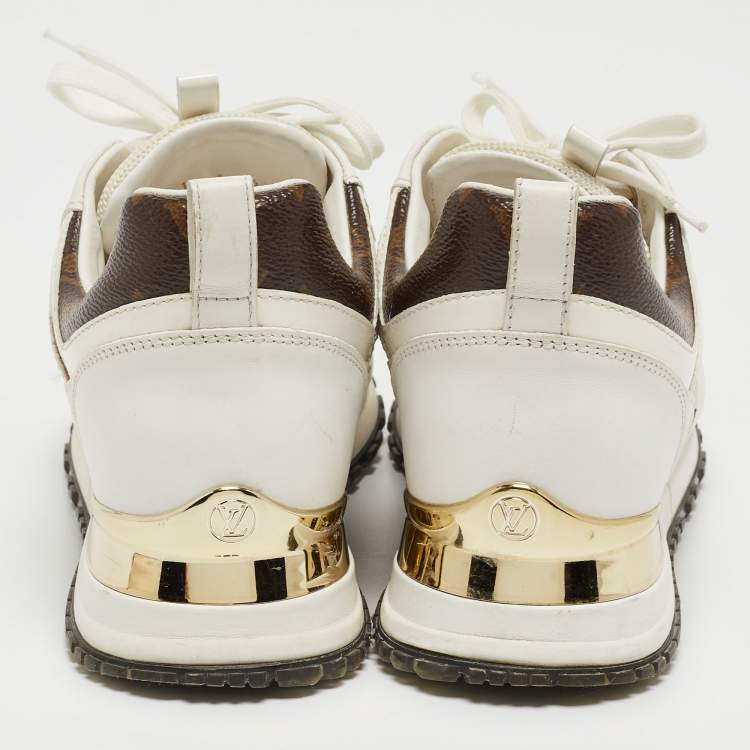Pre Owned Louis Vuitton White/Monogram Canvas and Leather Run Away  Sneakers Size 36