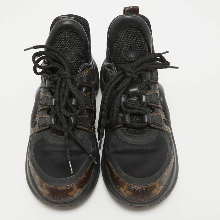Pre Owned Louis Vuitton Black/Brown Monogram Canvas And Fabric Archlight High Top Sneakers Size 37.5