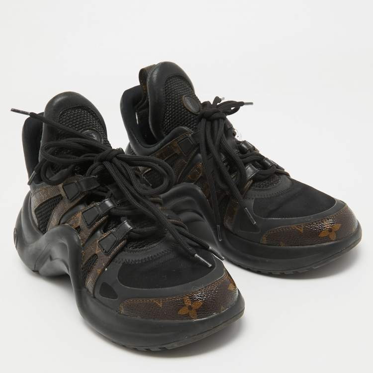Pre Owned Louis Vuitton Black/Brown Monogram Canvas And Fabric Archlight High Top Sneakers Size 37.5