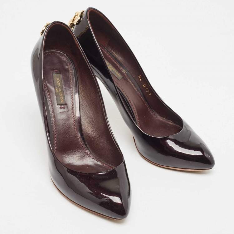 Pre Owned Louis Vuitton Dark Burgundy Patent Leather Lock It Pumps Size 37