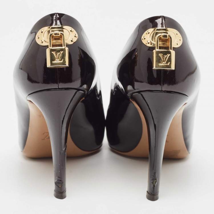 Pre Owned Louis Vuitton Dark Burgundy Patent Leather Lock It Pumps Size 37