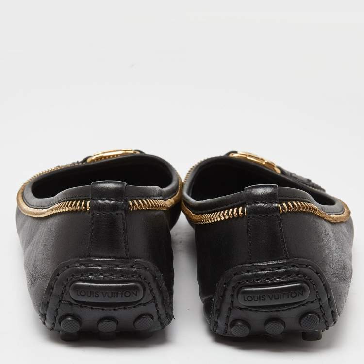Pre Owned Louis Vuitton Black Leather Ballet Flats Size 39