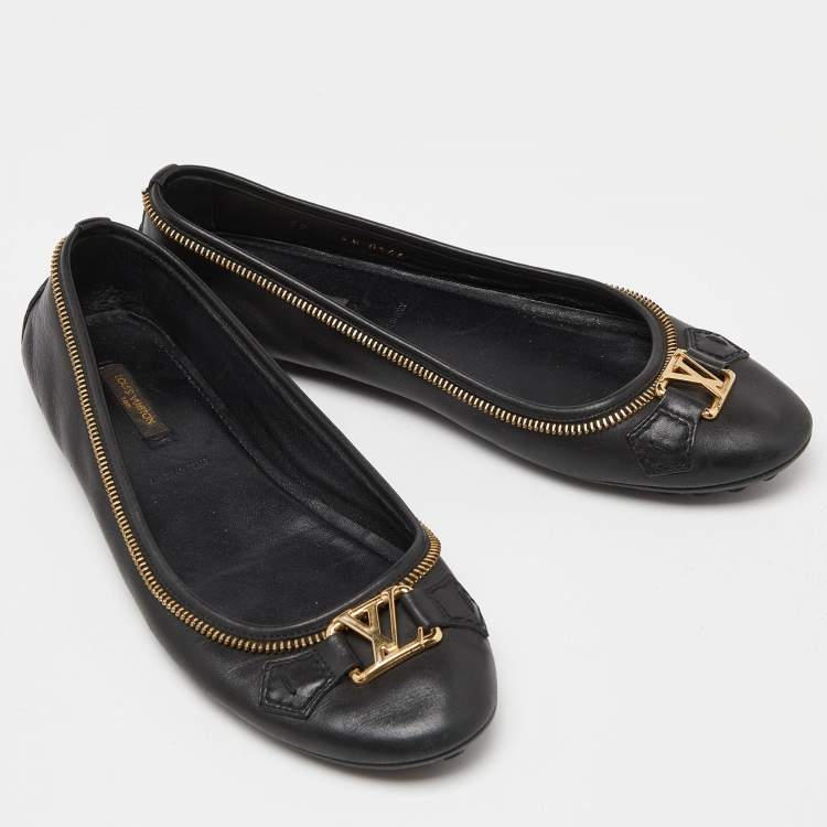 Pre Owned Louis Vuitton Black Leather Ballet Flats Size 39