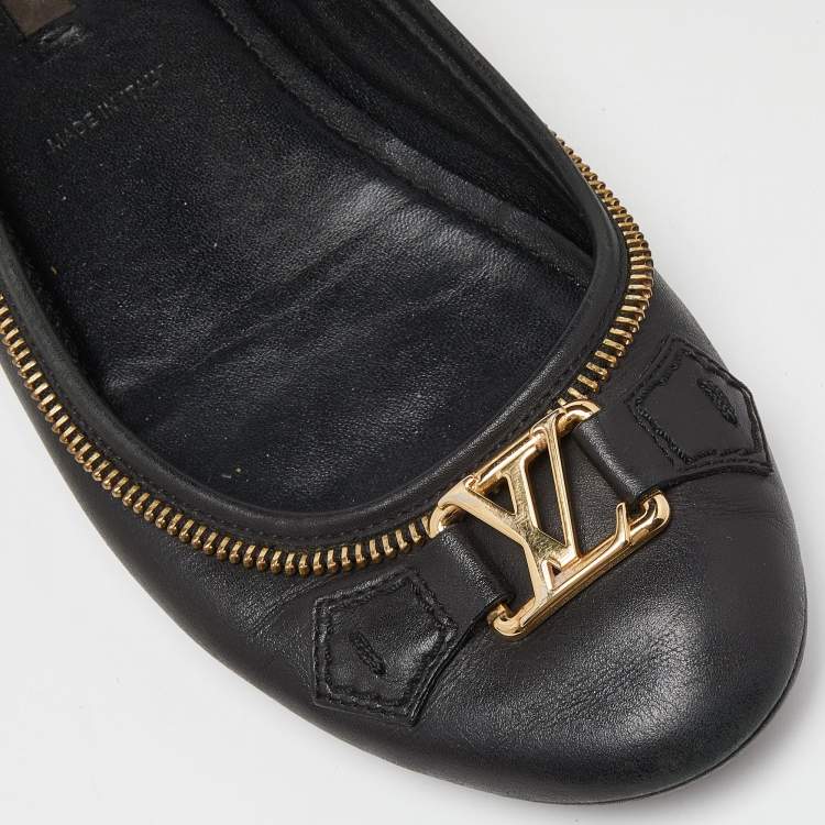 Pre Owned Louis Vuitton Black Leather Ballet Flats Size 39