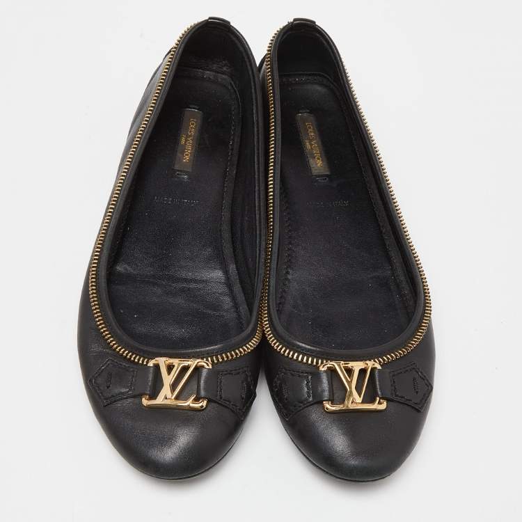 Pre Owned Louis Vuitton Black Leather Ballet Flats Size 39