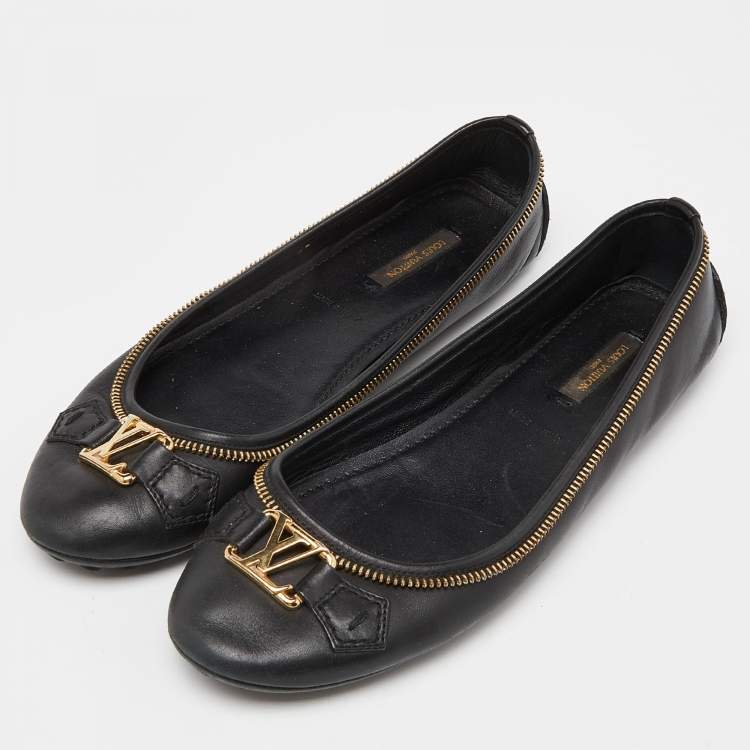 Pre Owned Louis Vuitton Black Leather Ballet Flats Size 39