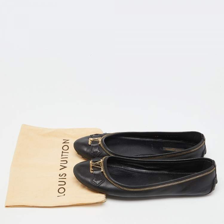 Pre Owned Louis Vuitton Black Leather Ballet Flats Size 39