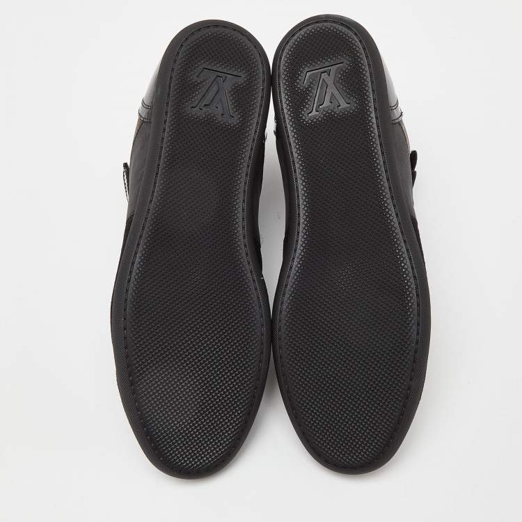 Pre Owned Louis Vuitton Black/Brown Suede, Patent Leather and Monogram Canvas Move Up Sneakers Size 38
