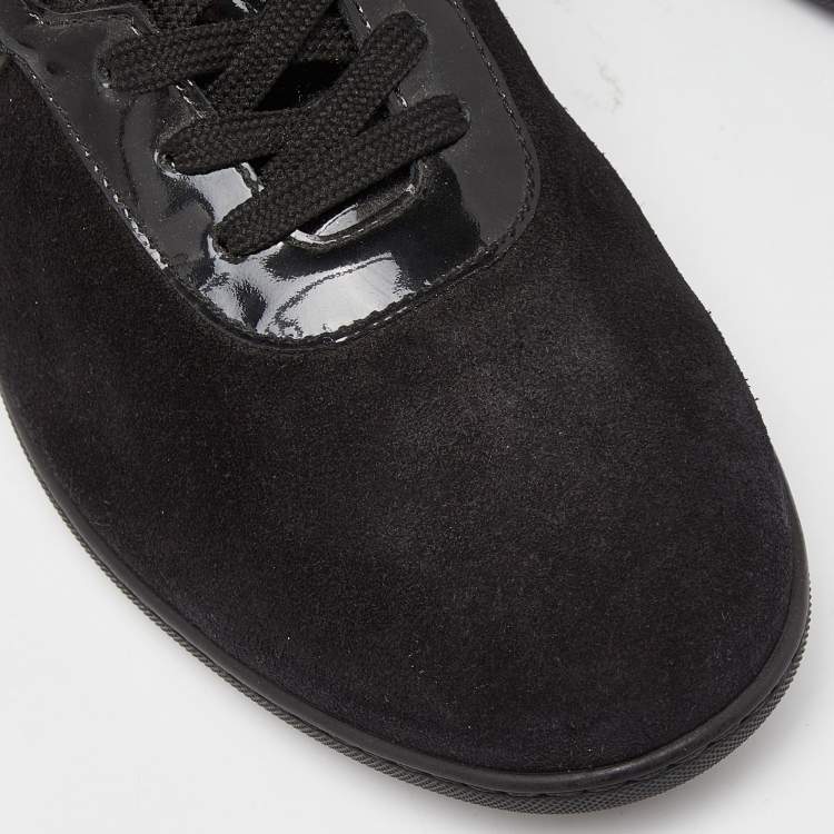 Pre Owned Louis Vuitton Black/Brown Suede, Patent Leather and Monogram Canvas Move Up Sneakers Size 38