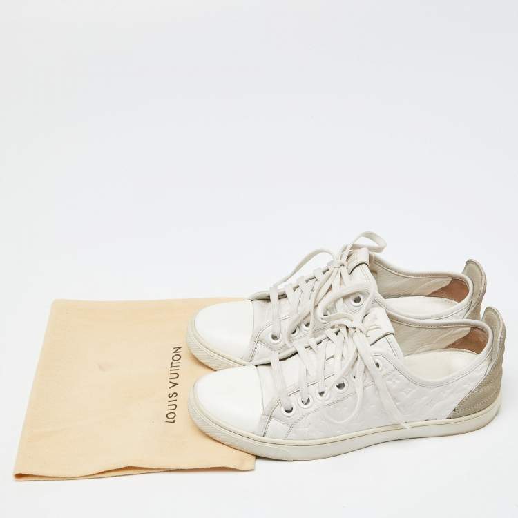 Pre Owned Louis Vuitton White Monogram Leather and Suede Low Top Sneakers Size 35