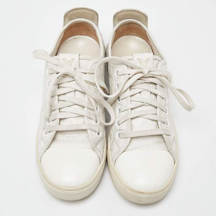 Pre Owned Louis Vuitton White Monogram Leather and Suede Low Top Sneakers Size 35