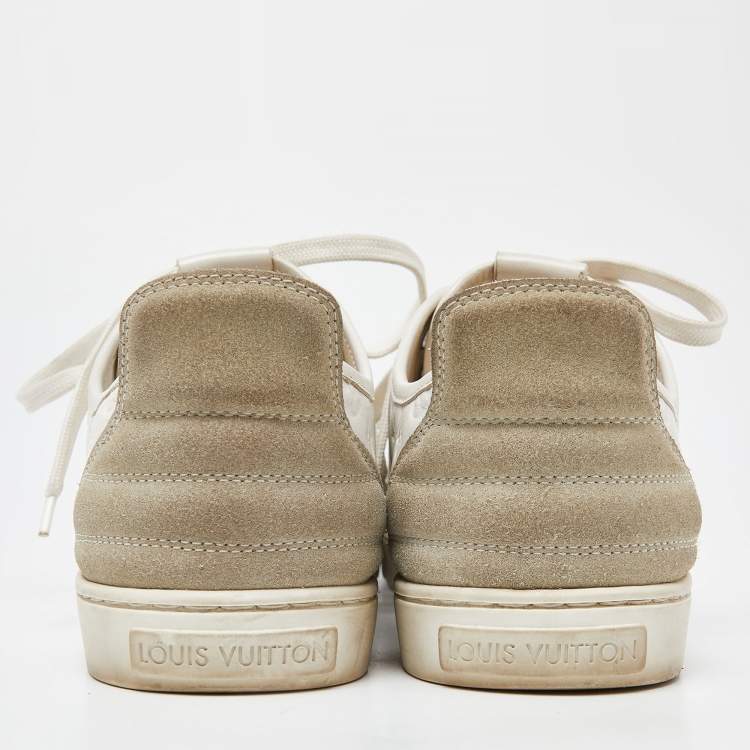 Pre Owned Louis Vuitton White Monogram Leather and Suede Low Top Sneakers Size 35