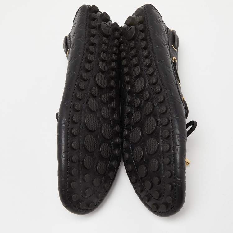 Pre Owned Louis Vuitton Black Monogram Empreinte Leather Gloria Loafers Size 37