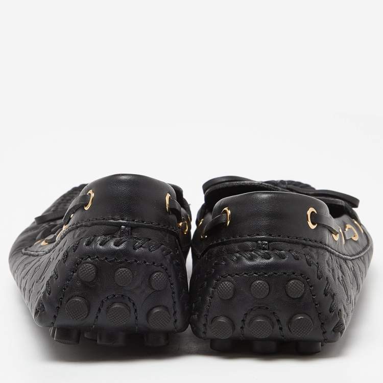 Pre Owned Louis Vuitton Black Monogram Empreinte Leather Gloria Loafers Size 37