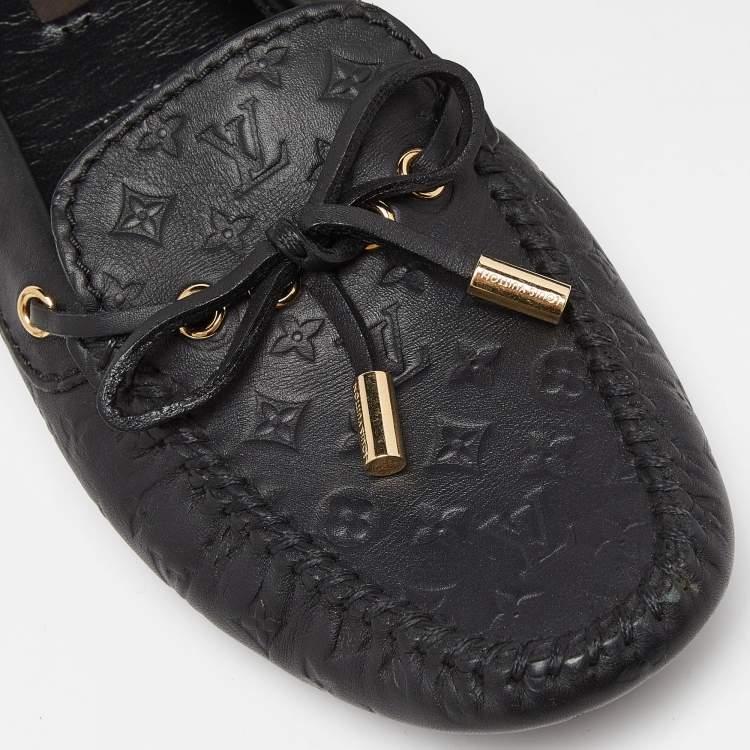 Pre Owned Louis Vuitton Black Monogram Empreinte Leather Gloria Loafers Size 37