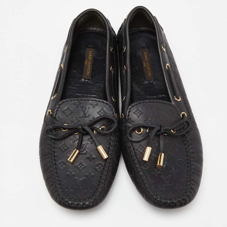 Pre Owned Louis Vuitton Black Monogram Empreinte Leather Gloria Loafers Size 37