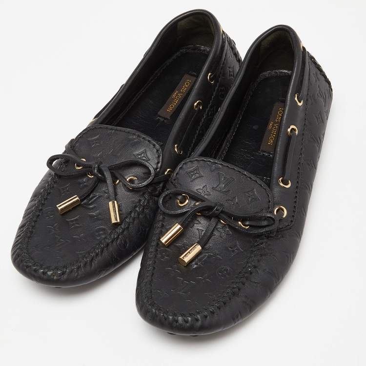 Pre Owned Louis Vuitton Black Monogram Empreinte Leather Gloria Loafers Size 37