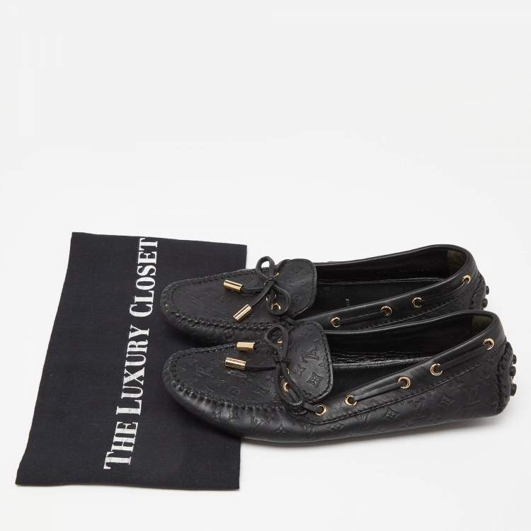 Pre Owned Louis Vuitton Black Monogram Empreinte Leather Gloria Loafers Size 37