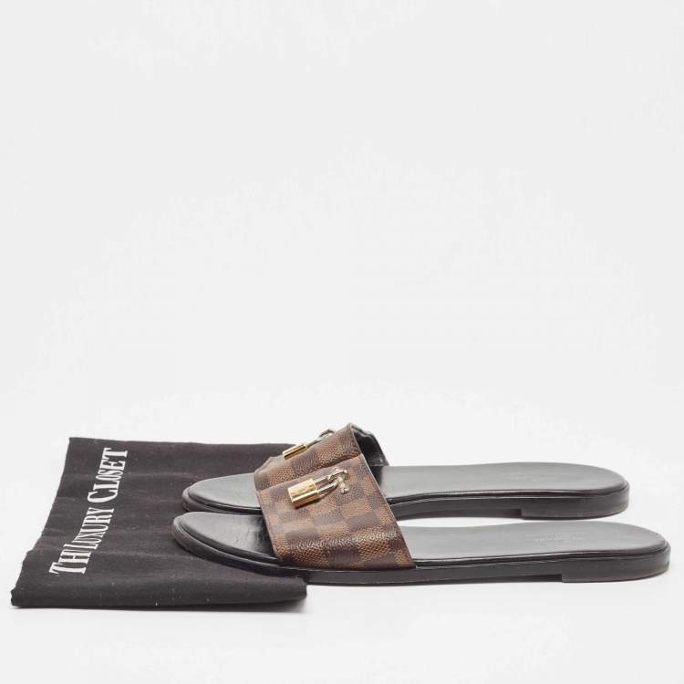 Pre Owned Louis Vuitton Brown Monogram Canvas Lock It  Flat Slides Size 41