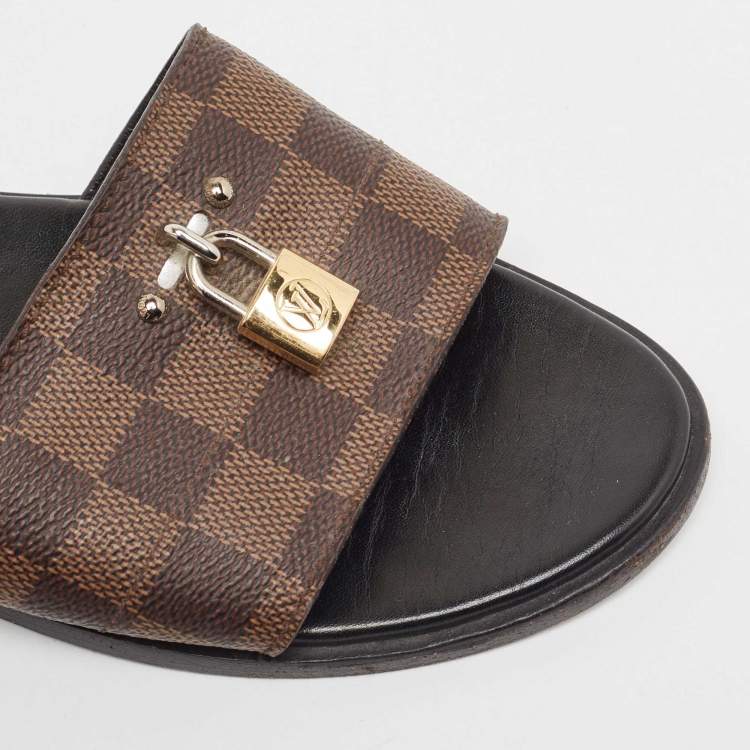 Pre Owned Louis Vuitton Brown Monogram Canvas Lock It  Flat Slides Size 41