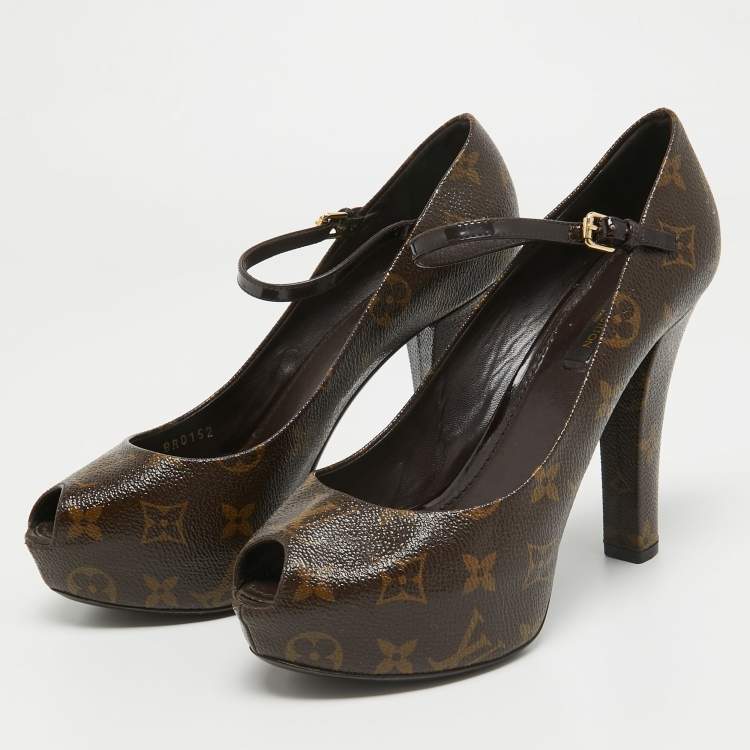 Pre Owned Louis Vuitton Monogram Canvas Fetish Vanity Platform Pumps 37.5