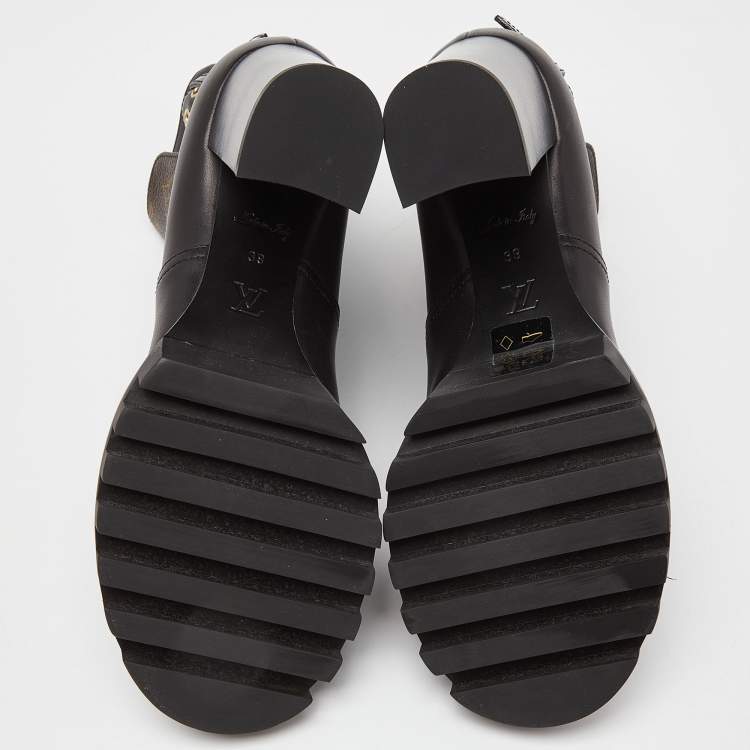 Pre Owned Louis Vuitton Black/Brown Monogram Canvas and Leather Ankle Length Boots Size 39