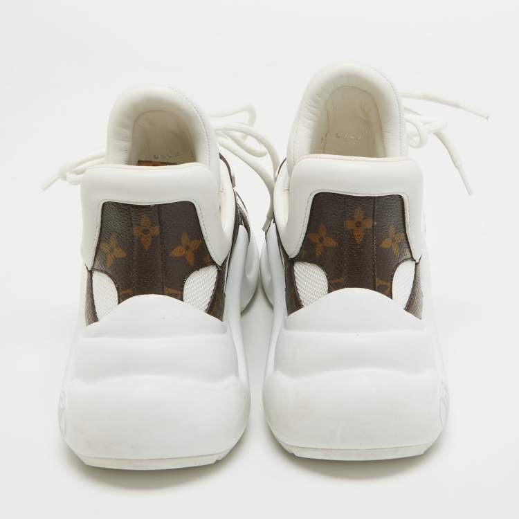 Pre Owned Louis Vuitton White Mesh and Monogram Canvas Archlight Sneakers Size 37.5