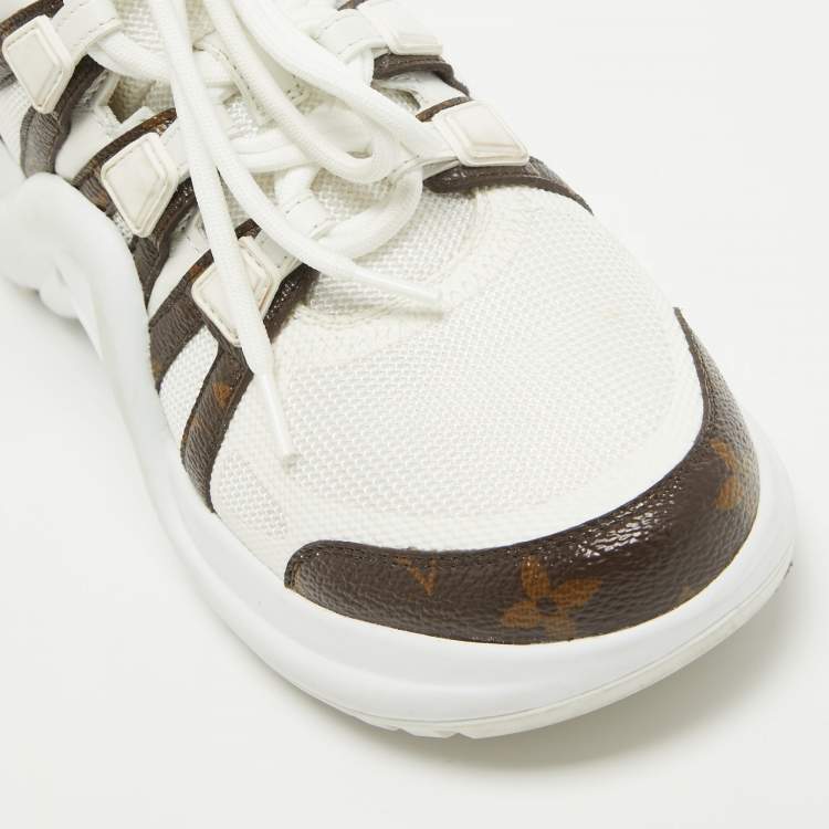 Pre Owned Louis Vuitton White Mesh and Monogram Canvas Archlight Sneakers Size 37.5