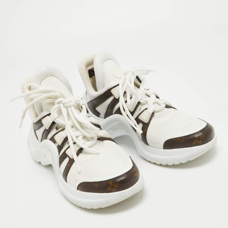 Pre Owned Louis Vuitton White Mesh and Monogram Canvas Archlight Sneakers Size 37.5