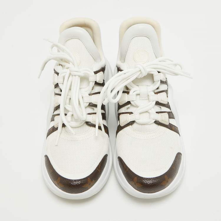 Pre Owned Louis Vuitton White Mesh and Monogram Canvas Archlight Sneakers Size 37.5