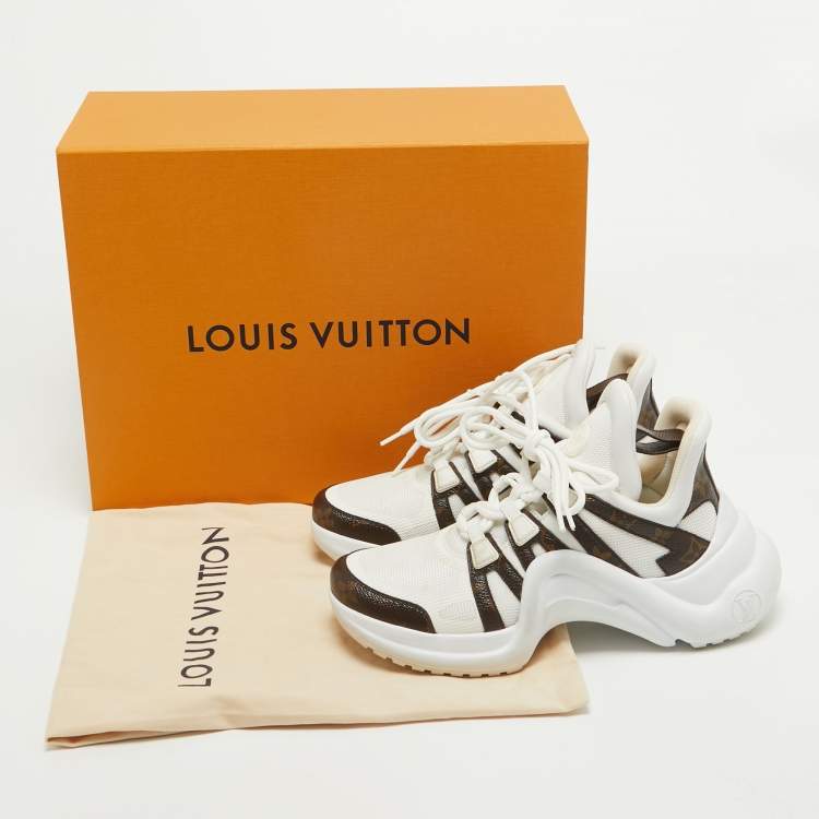 Pre Owned Louis Vuitton White Mesh and Monogram Canvas Archlight Sneakers Size 37.5