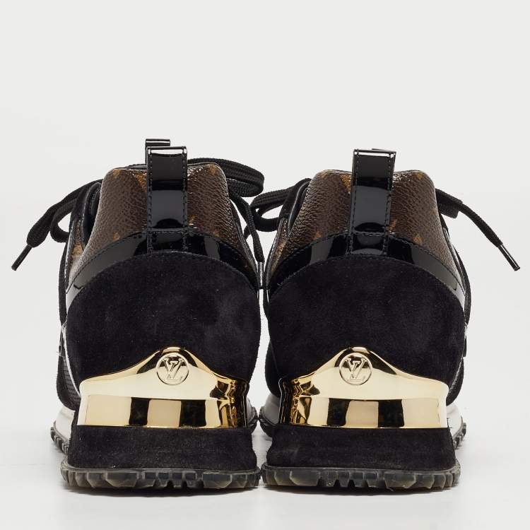 Pre Owned Louis Vuitton Black/Brown Mesh and Monogram Canvas Run Away Sneakers Size 36