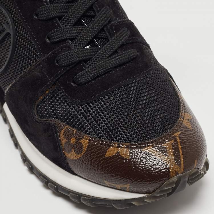 Pre Owned Louis Vuitton Black/Brown Mesh and Monogram Canvas Run Away Sneakers Size 36