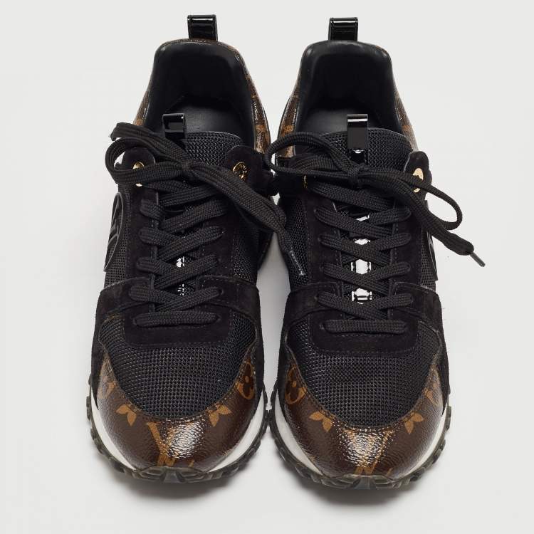 Pre Owned Louis Vuitton Black/Brown Mesh and Monogram Canvas Run Away Sneakers Size 36